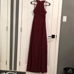 Halter top/ Lace/ open back/ burgundy formal dress